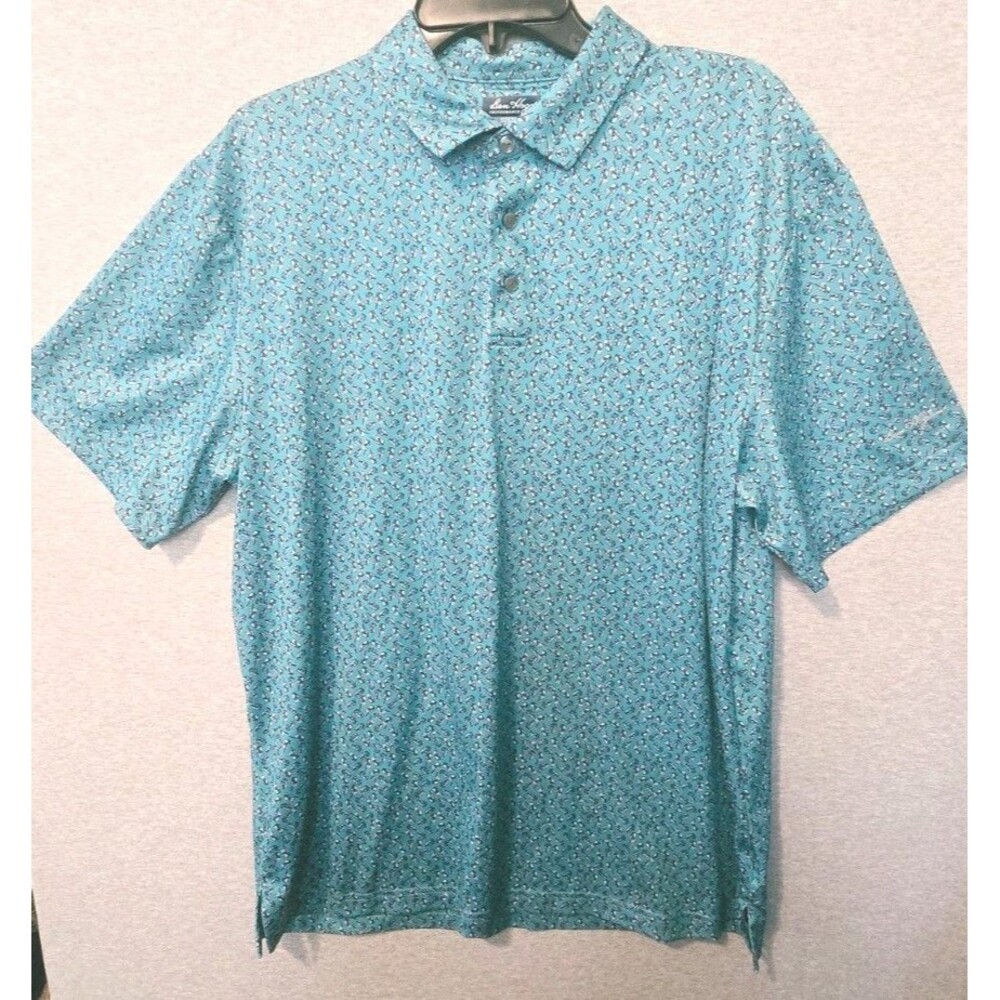 Ben Hogan Performance Men's Golf Polo Shirt Teal Golf Print Stretch Size L